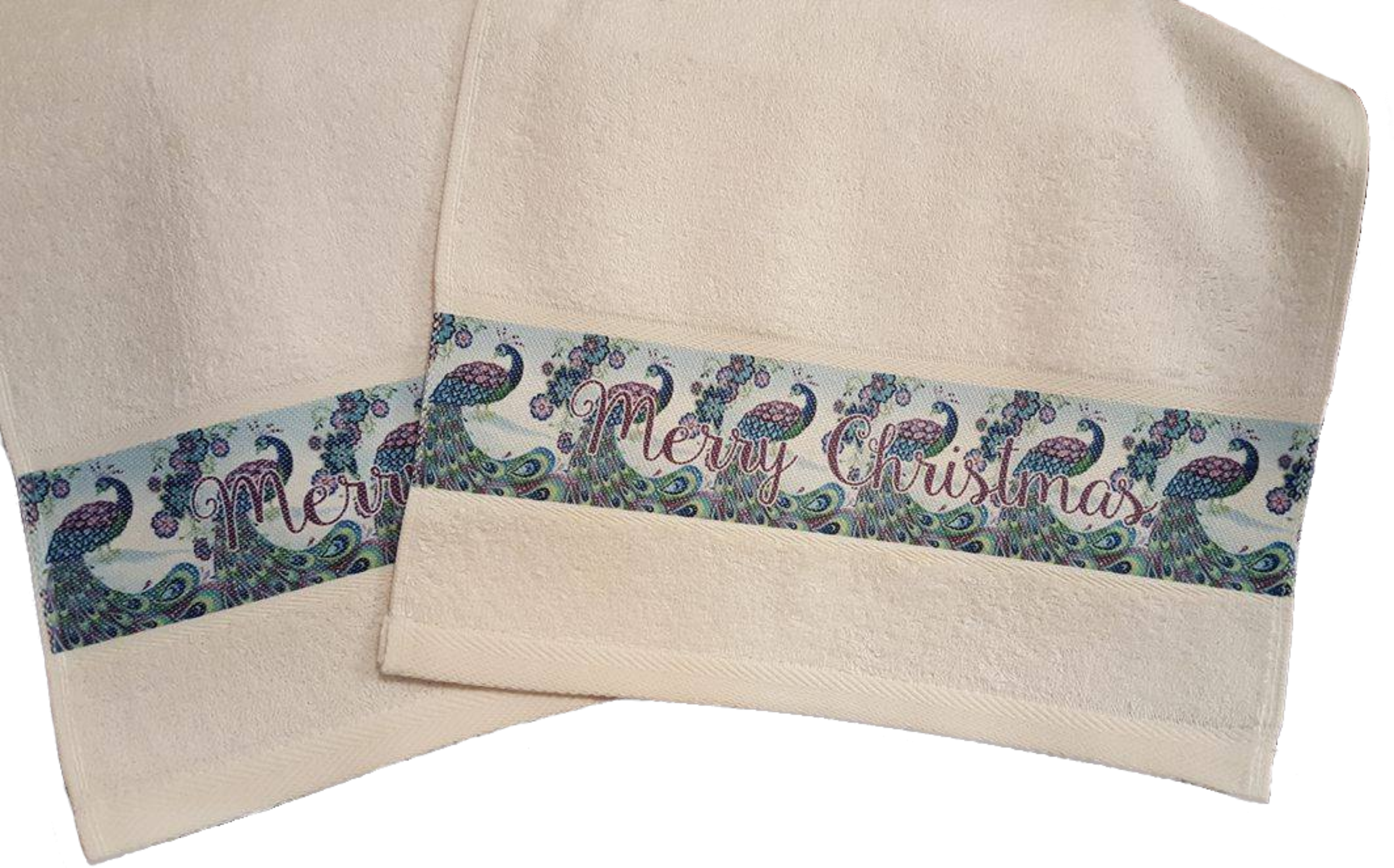 Christmas Peacock Hand Towels made with sublimation printing