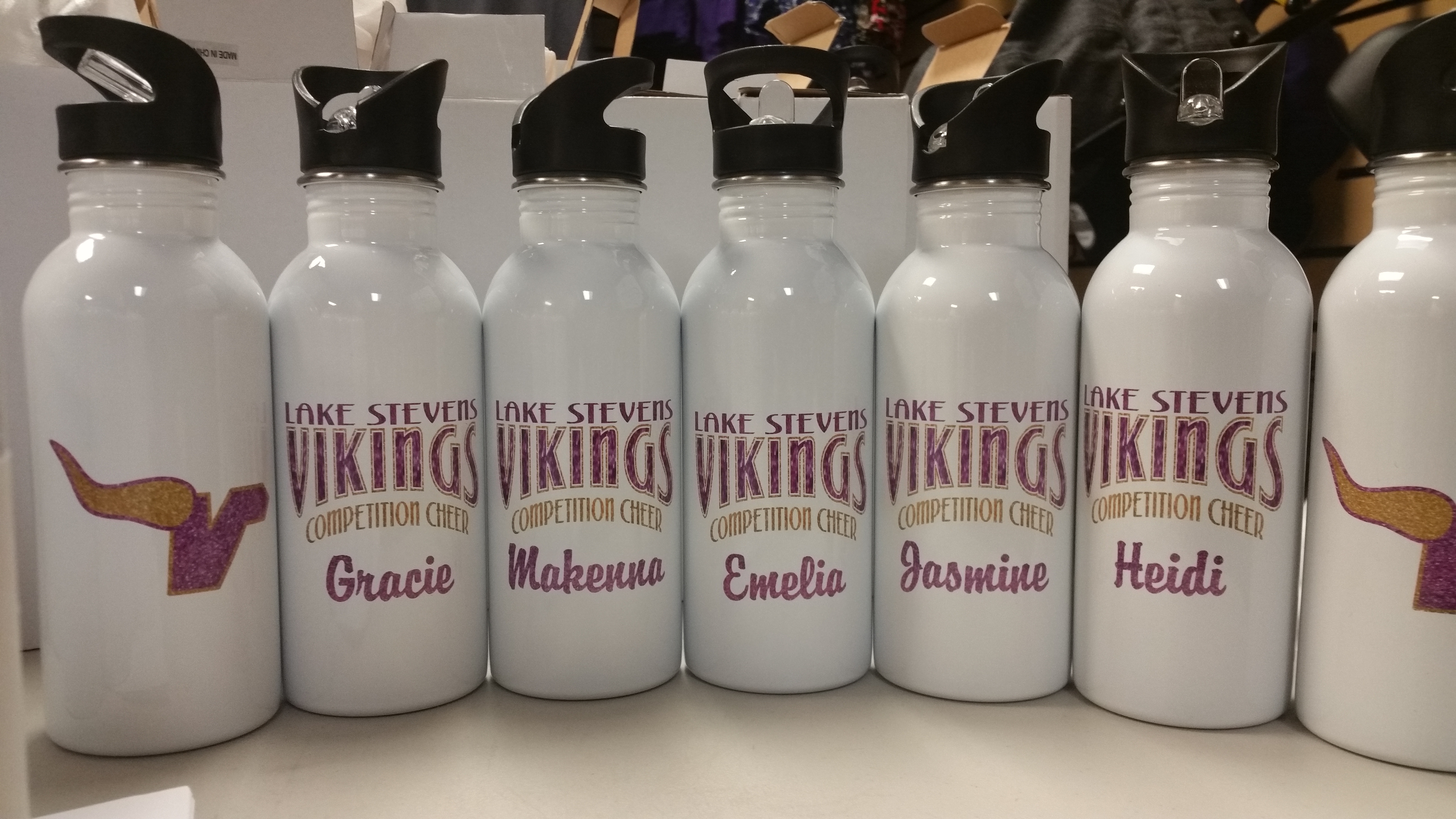 Cheer Water Bottles made with sublimation printing
