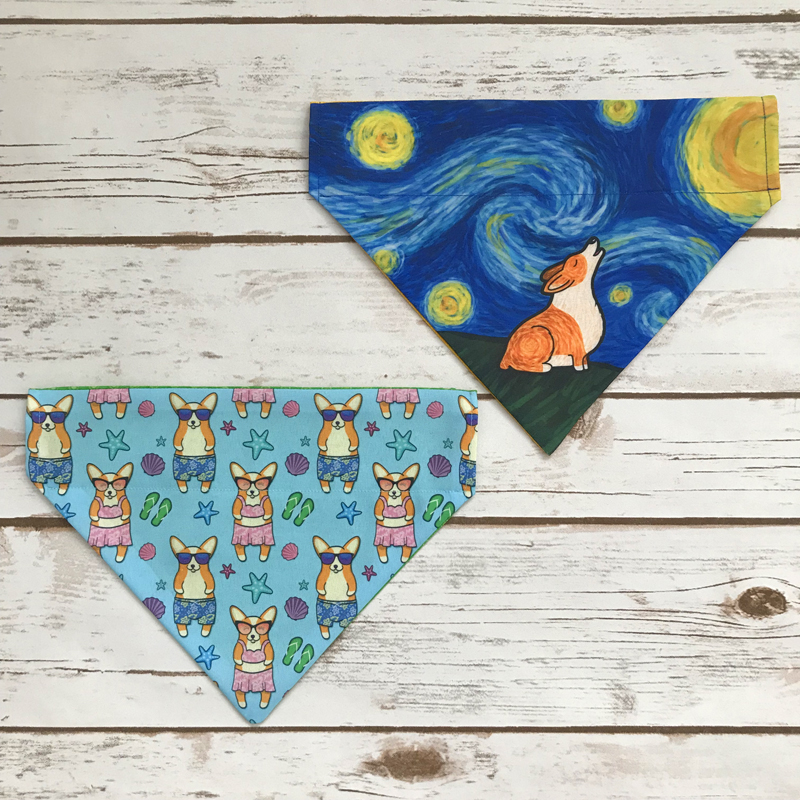 Over the collar dog bandanas made with sublimation printing