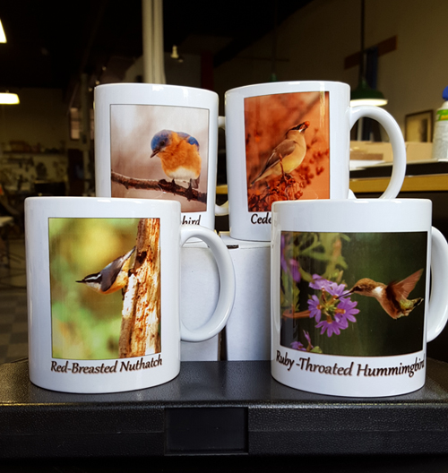 Bird photo mugs made with sublimation printing