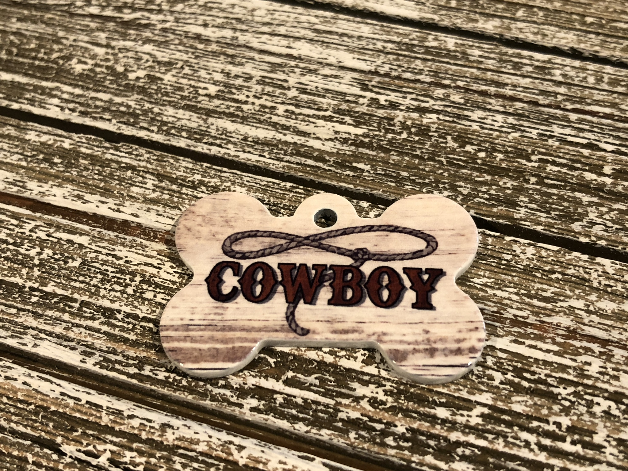 Western style, custom pet ID tag made with sublimation printing