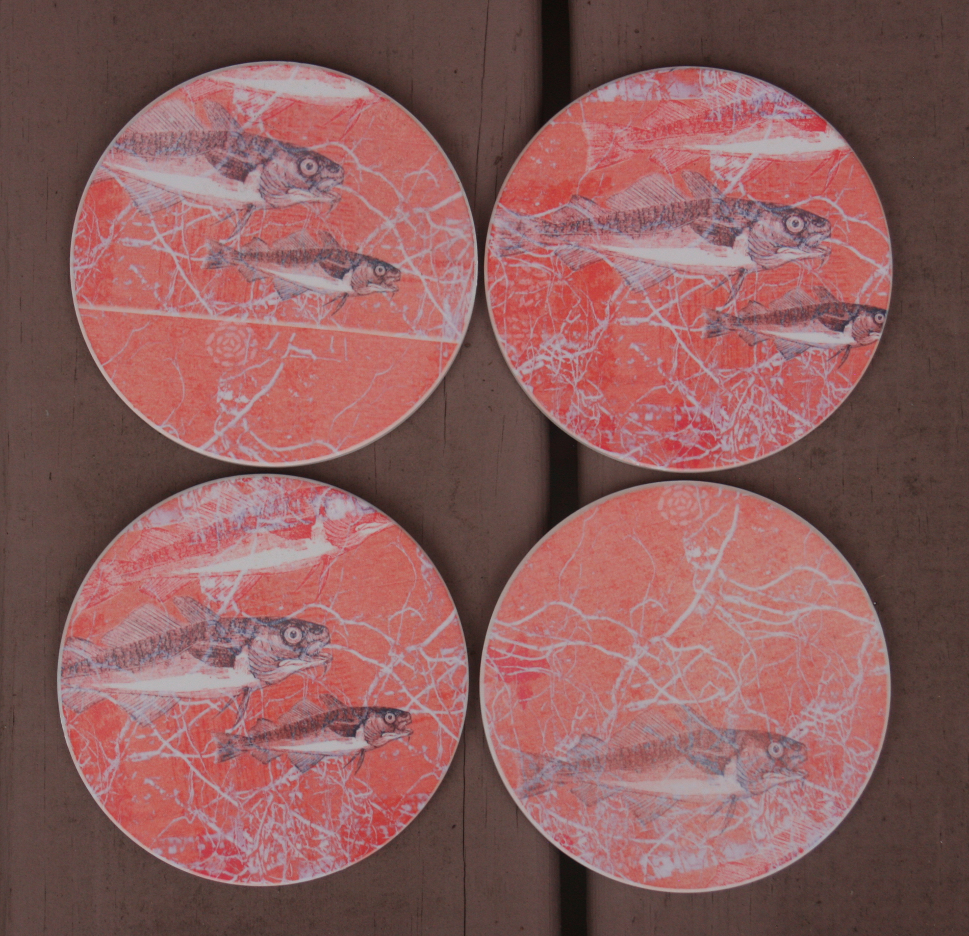 Fish with Orange Sandstone Coasters made with sublimation printing