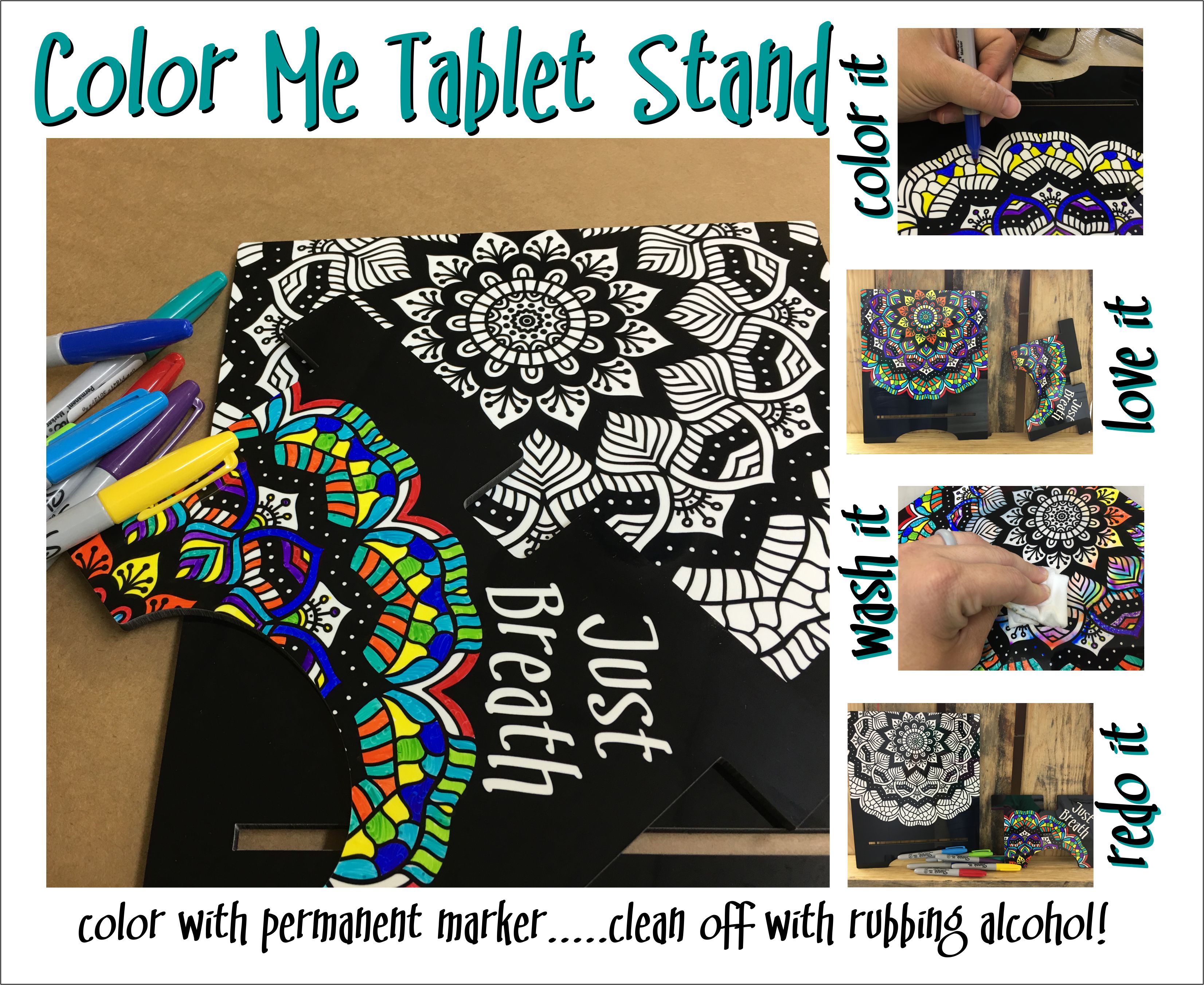 Color Me Tablet Stand made with sublimation printing