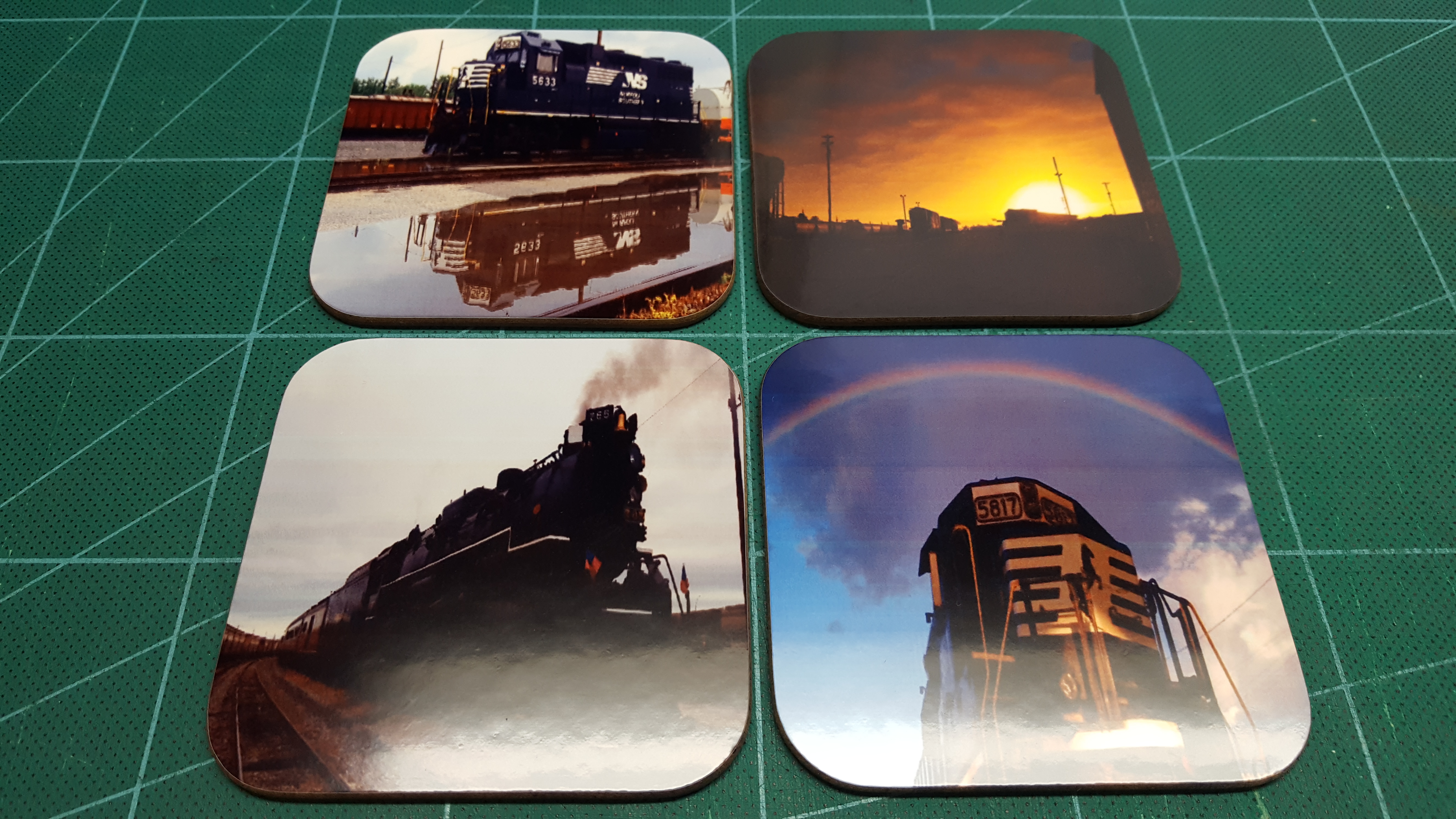 Train coasters made with sublimation printing