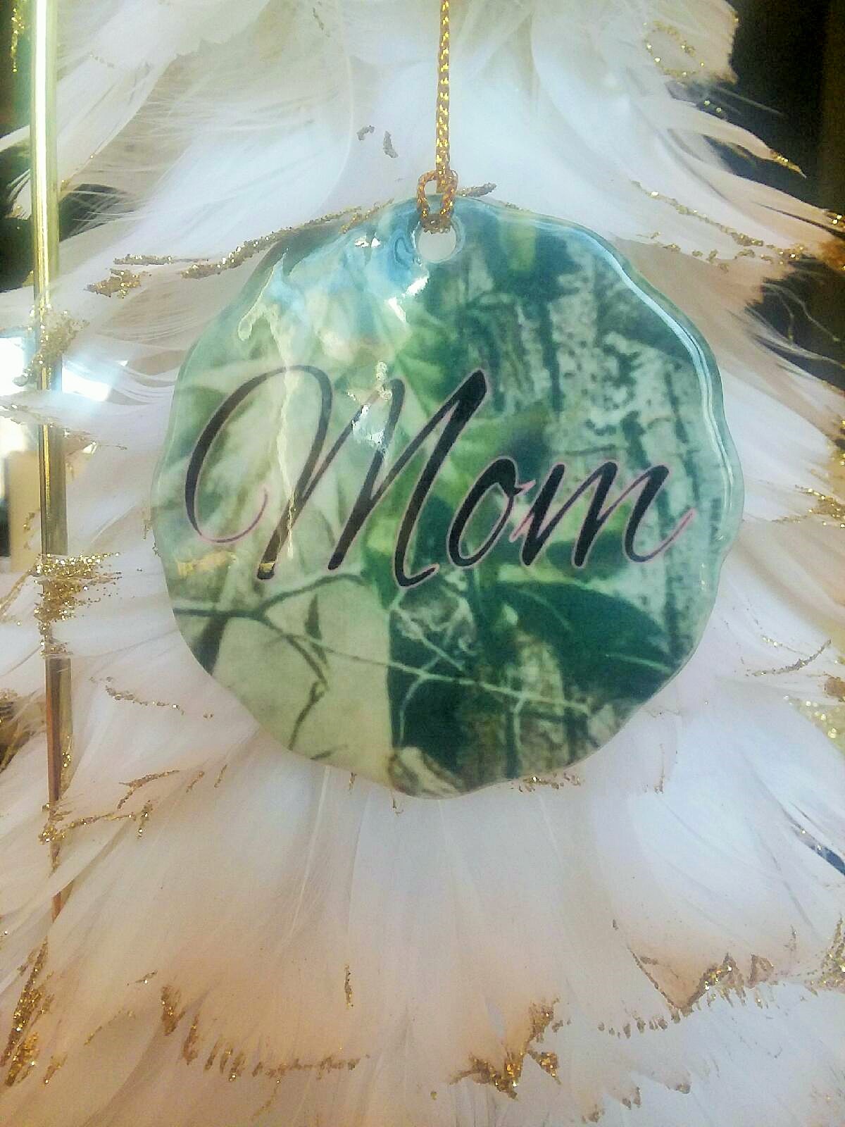 Mom Camo Christmas Ornament made with sublimation printing