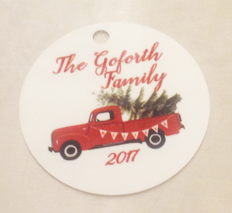 Red Truck Ornament made with sublimation printing