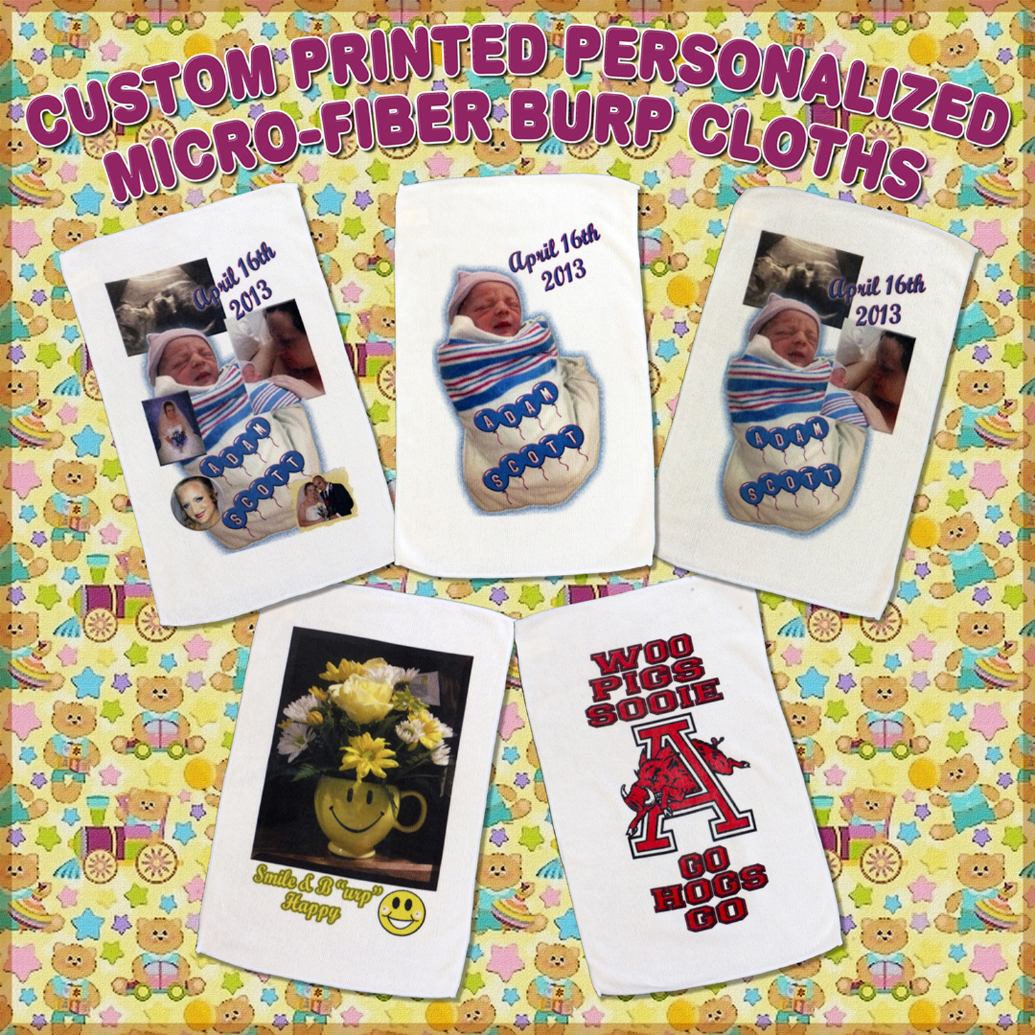 Burp Cloths Custom Printed Personalized Design Micro-Fiber made with sublimation printing