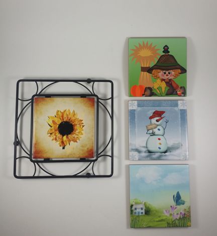 Interchangeable seasonal trivet set made with sublimation printing