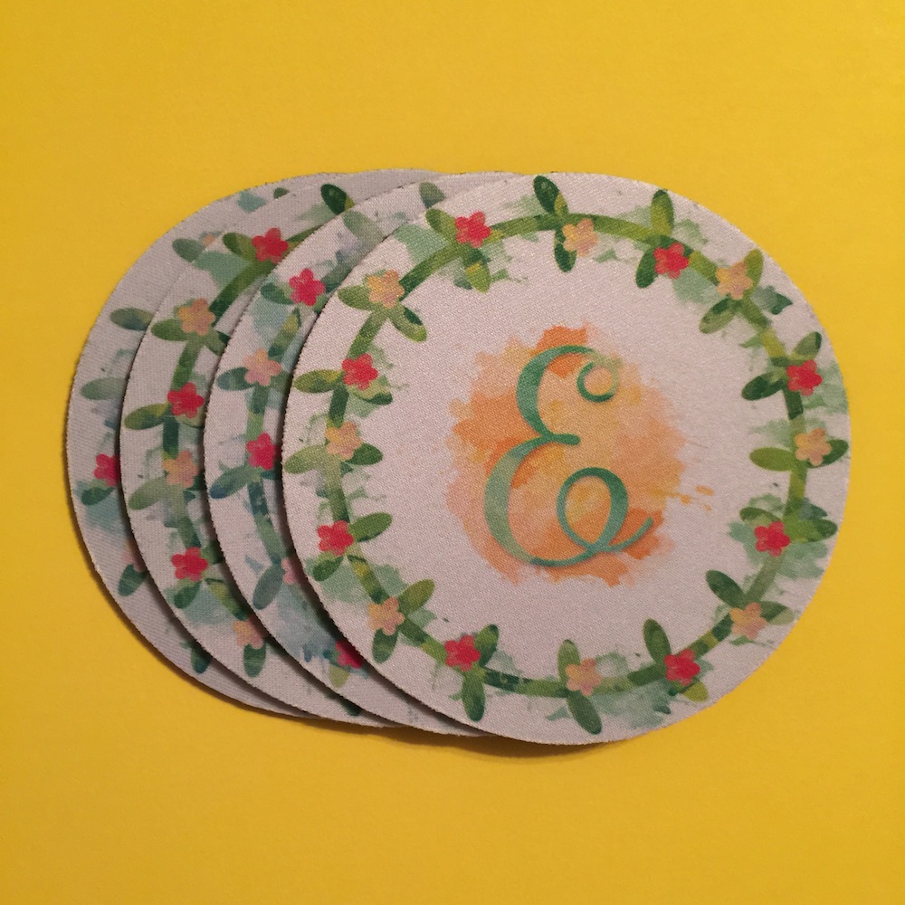 Watercolor Monogram Coasters made with sublimation printing