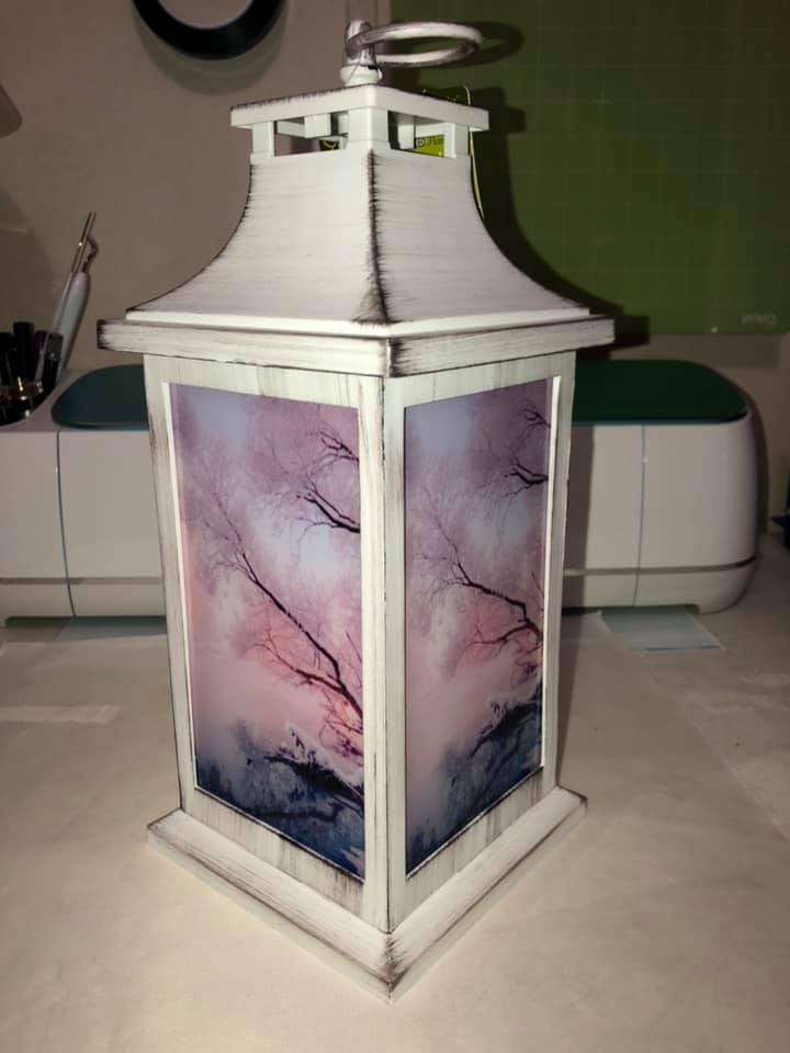 This on just one of many custom lanterns I have made buy applying white oracal 651 vinyl onto t