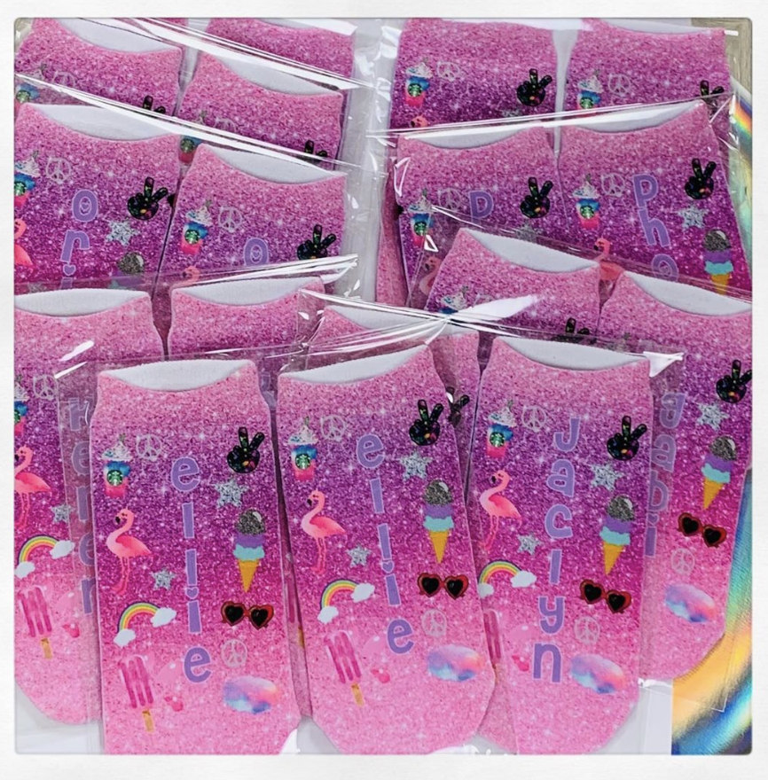 These personalized sock party favors are very popular for all ages! The customer helps create  