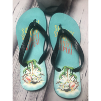 Some tropical inspired footwear to kick back and relax on the deck or in the sand.