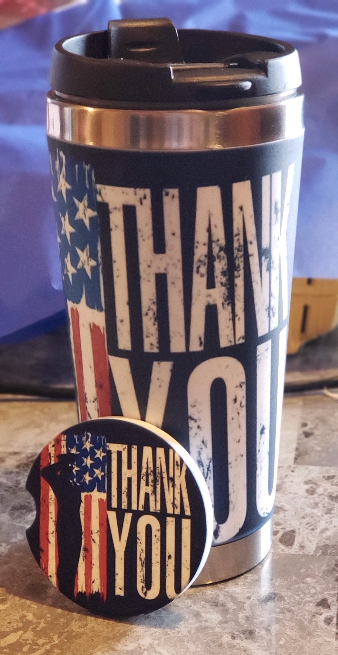 A tumbler and car coaster I made as a goodbye gift for an Officer I work with.