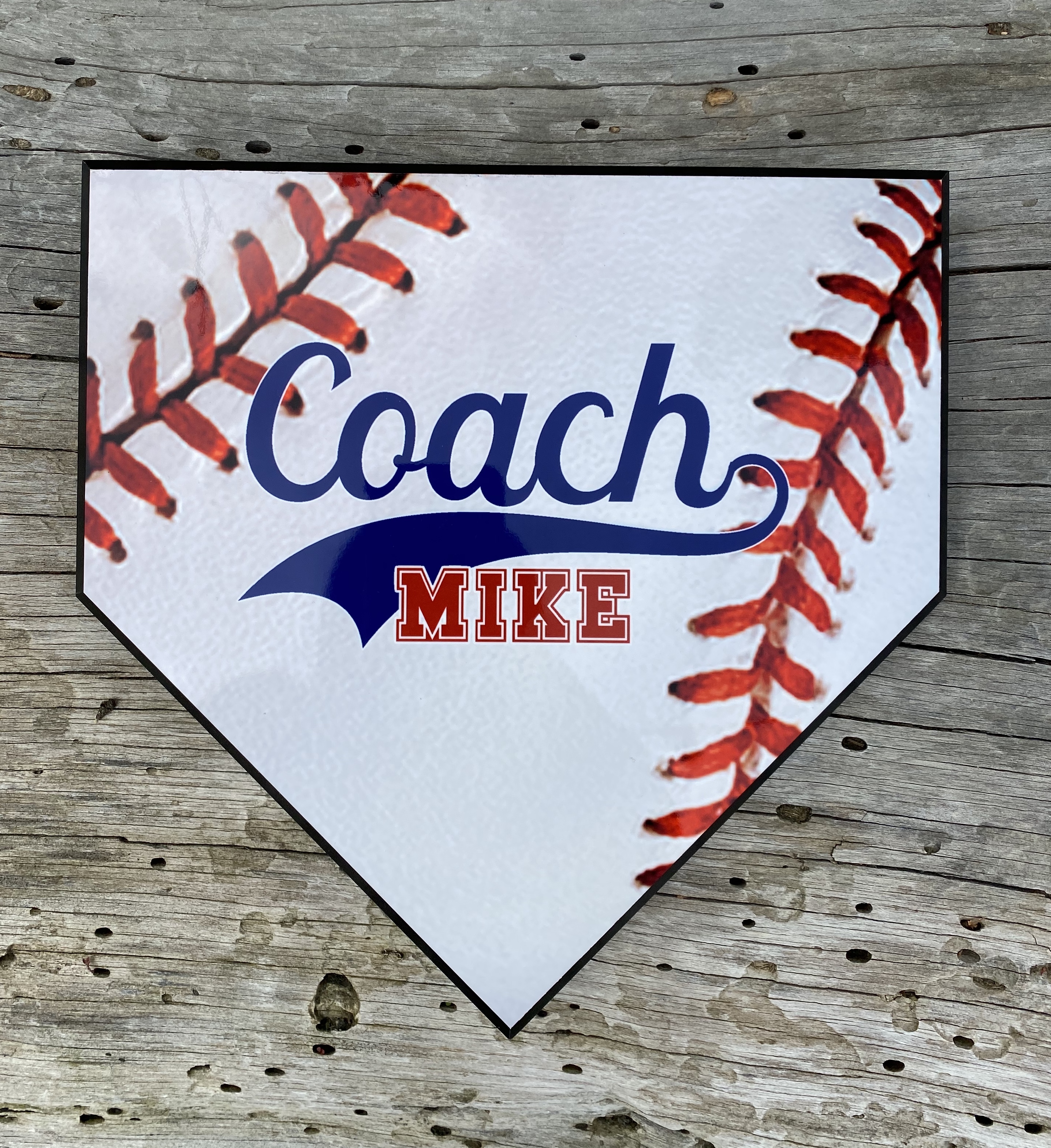 Use a permanent marker to sign this 10 x 10 home plate plaque for your coach.