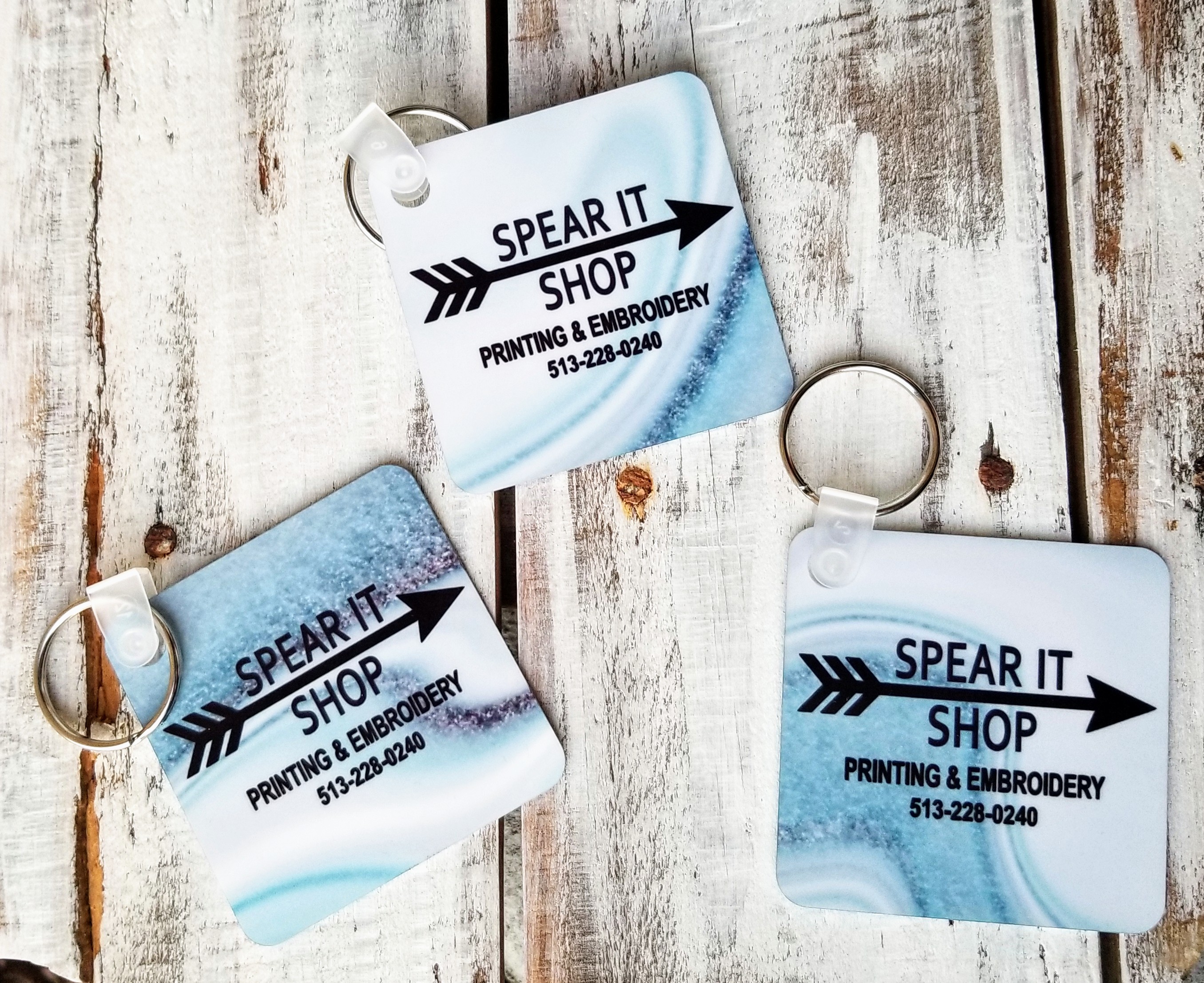 Aluminum key tags used for marketing for grand opening.  These sublimated beautifully.