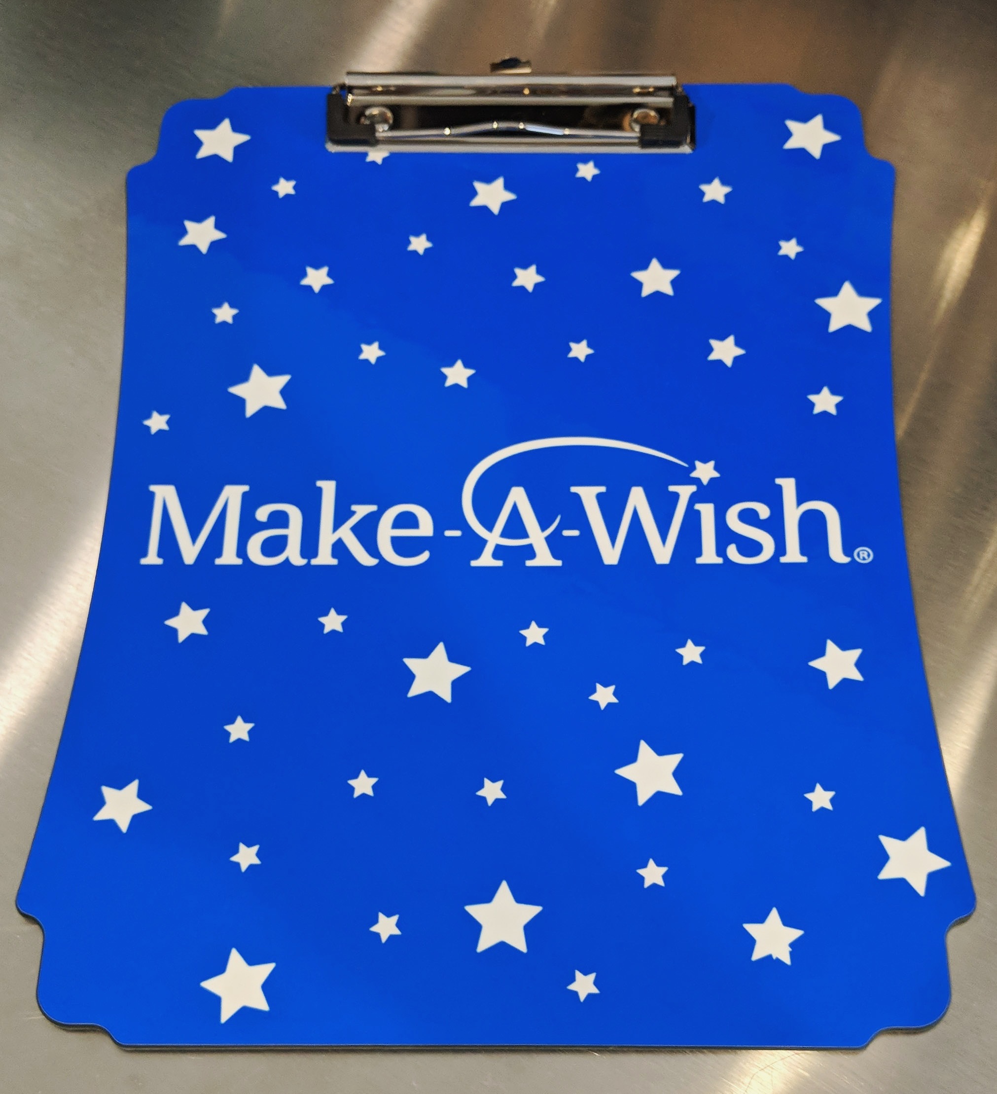 Clipboard for volunteers of Make-A-Wish with new branding. 25% of sales goes back to my local c