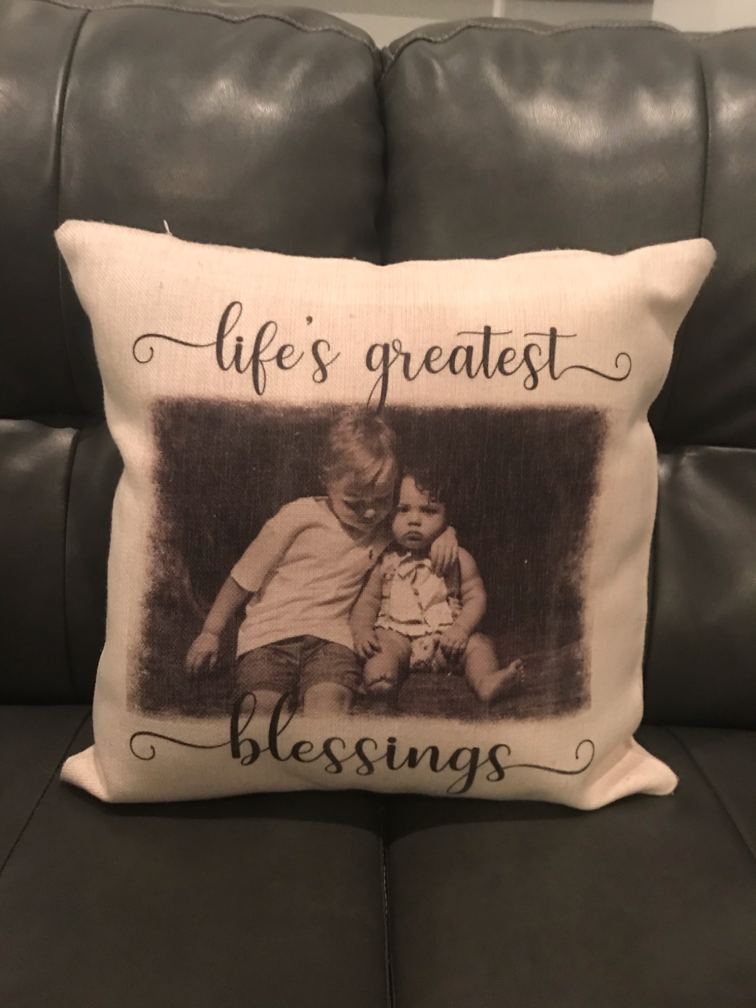I took a photo of my grand babies and sublimated it on the pillow with some edge effects and ad