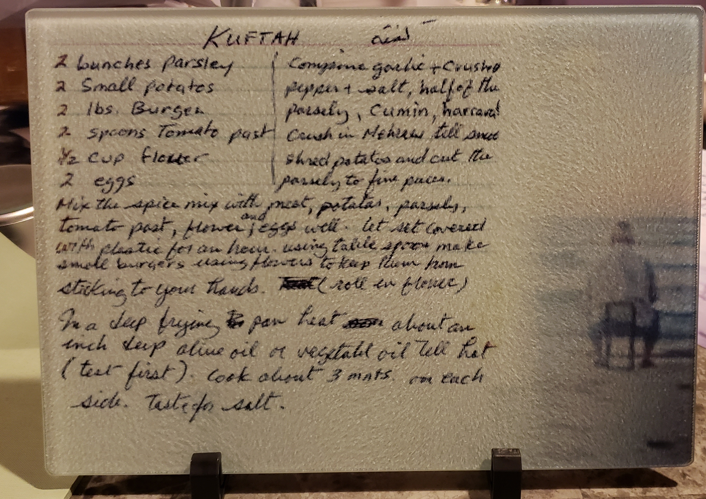 Recipe written by her father who has passed, along with a photo of him.
