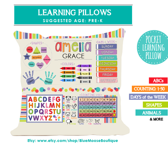 Pre-K Learning Pillow -- ABCs, Counting, Days of the Week & More