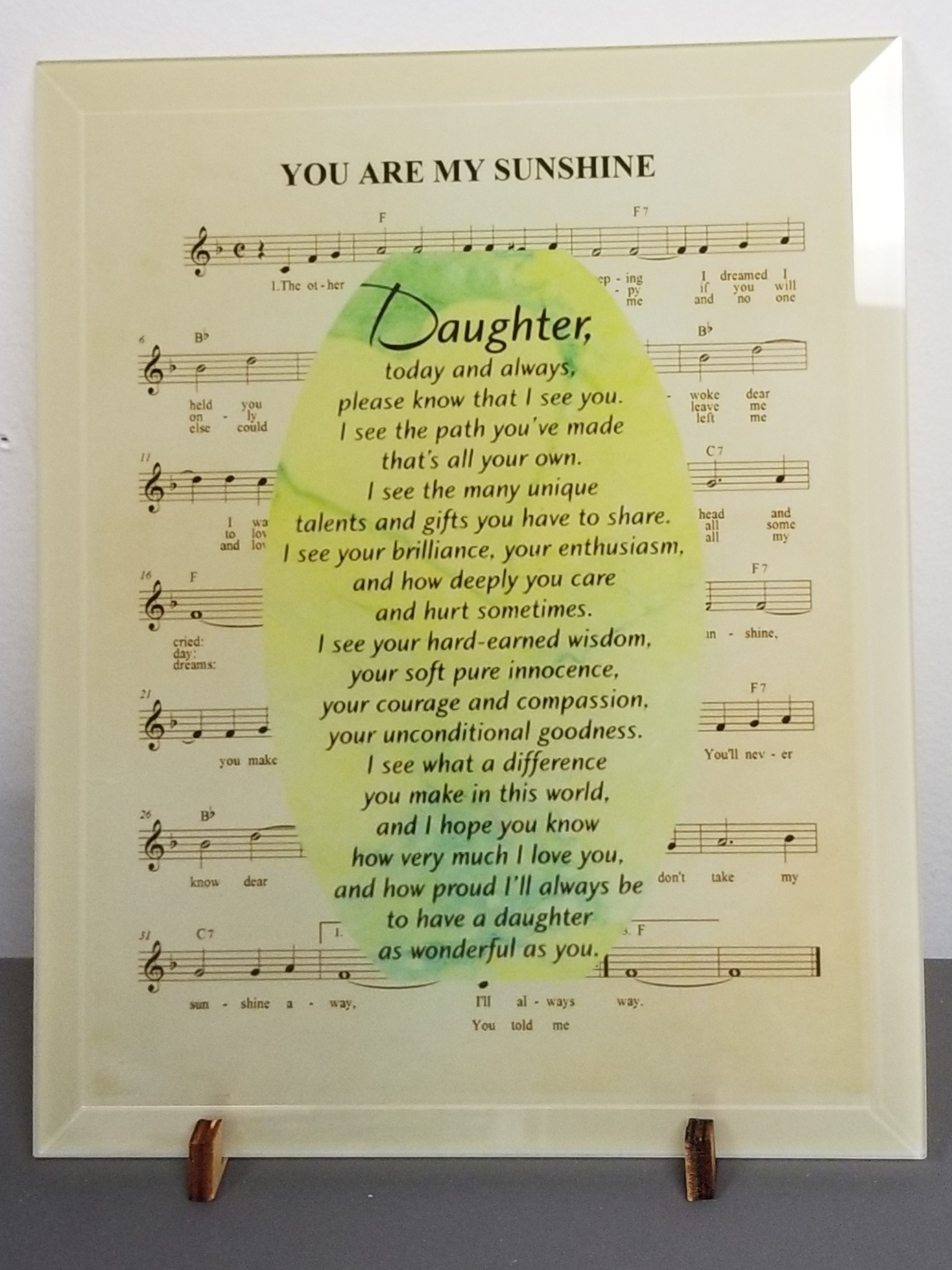 8 x 10 Bevel Glass with music sheet with a poem.