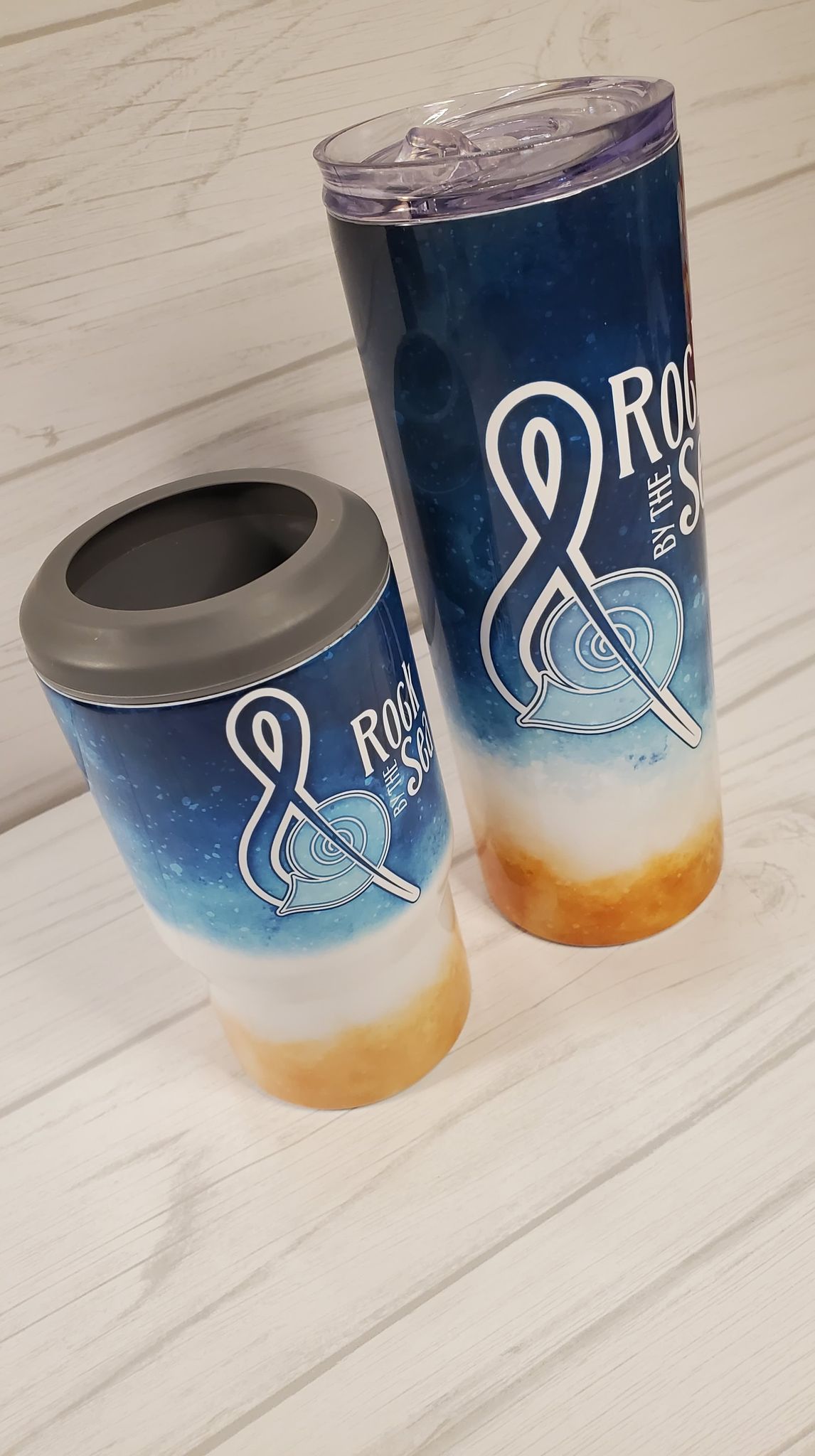 Beach themed matching Tugger and Skinny Tumbler for Charity Music Festival