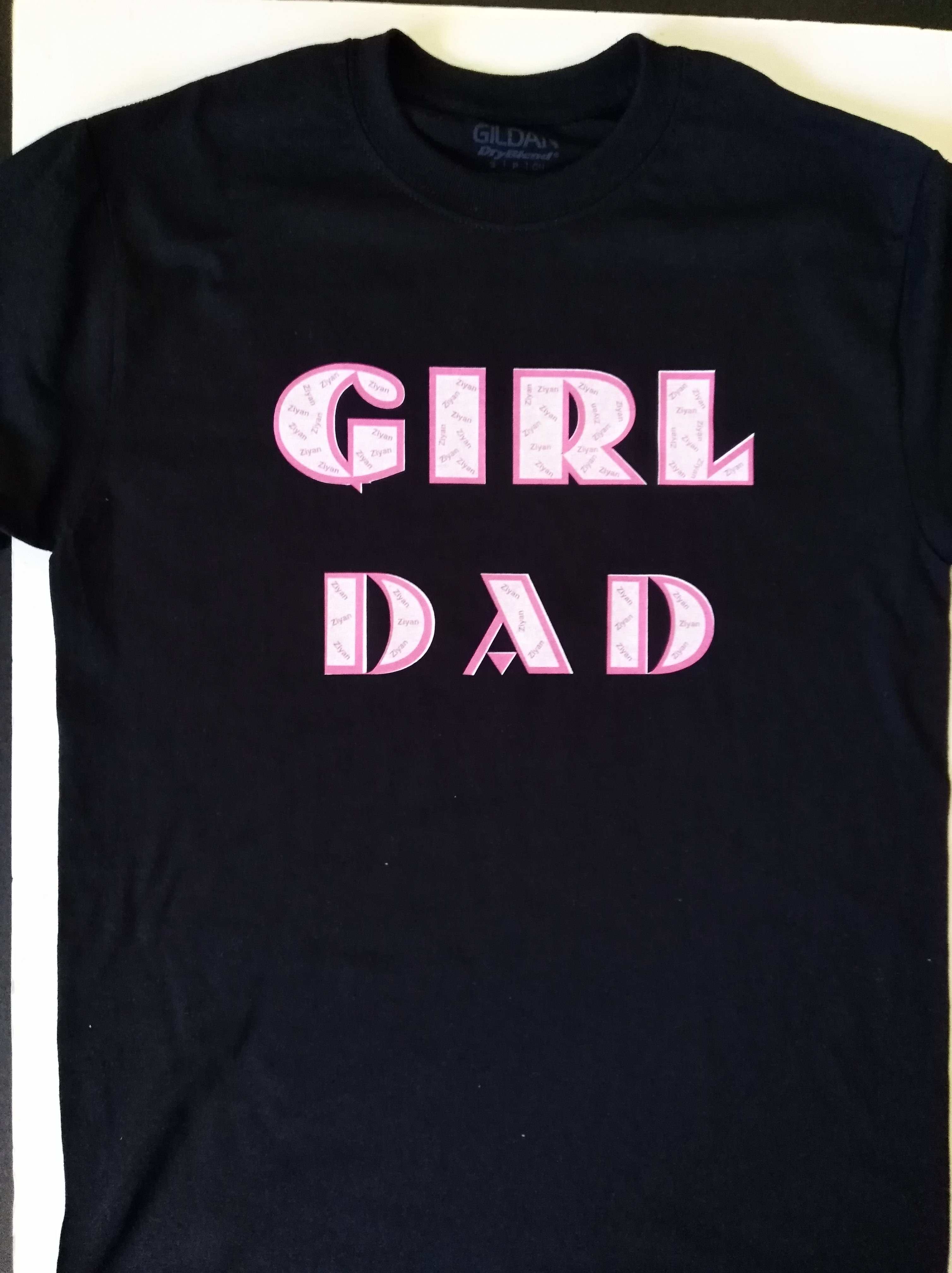 A custom order for dad to be of a girl. The girl's name is inside each letter