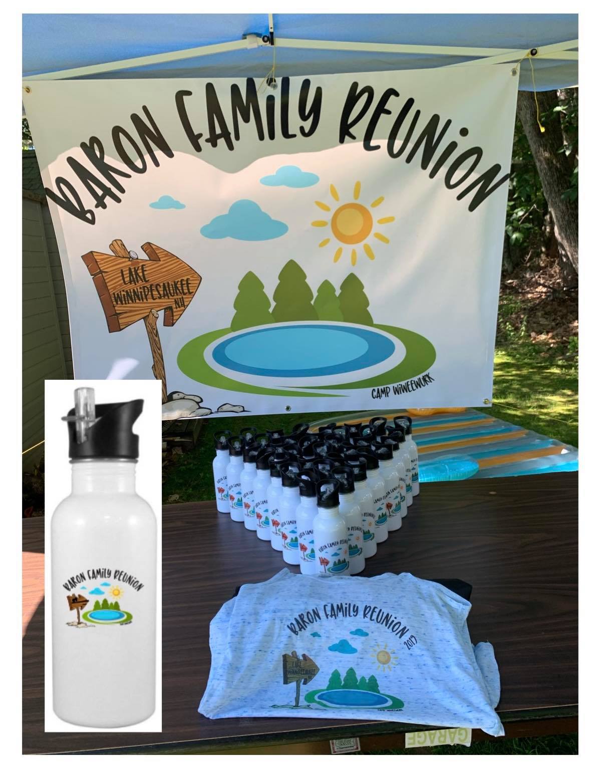 For a family reunion, we created a logo for the family, then  made a personalized water bottle 