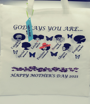 Mother's Day Tote designed for a specific client. I added aÂ label with care instructions & reo
