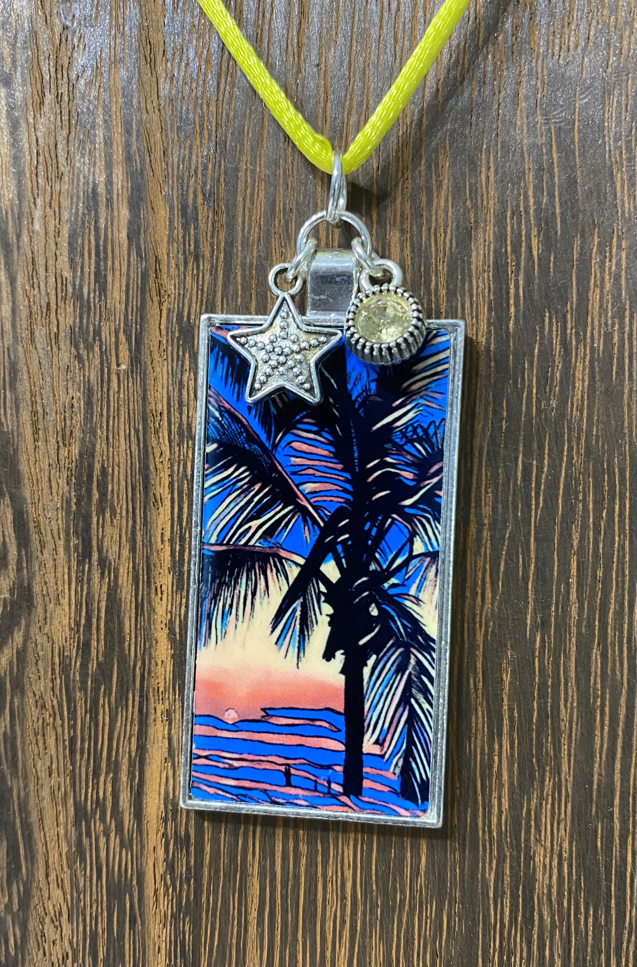 1.10x2.09 rectangle livin in local color palm pendant. Sublimation of my original art painting