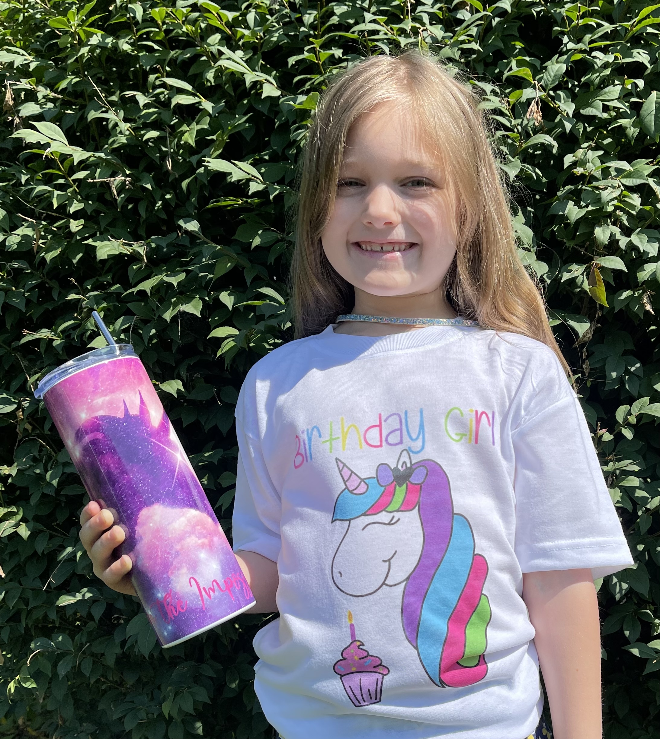 My daughter wanted a shirt and tumbler for her unicorn themed birthday party.