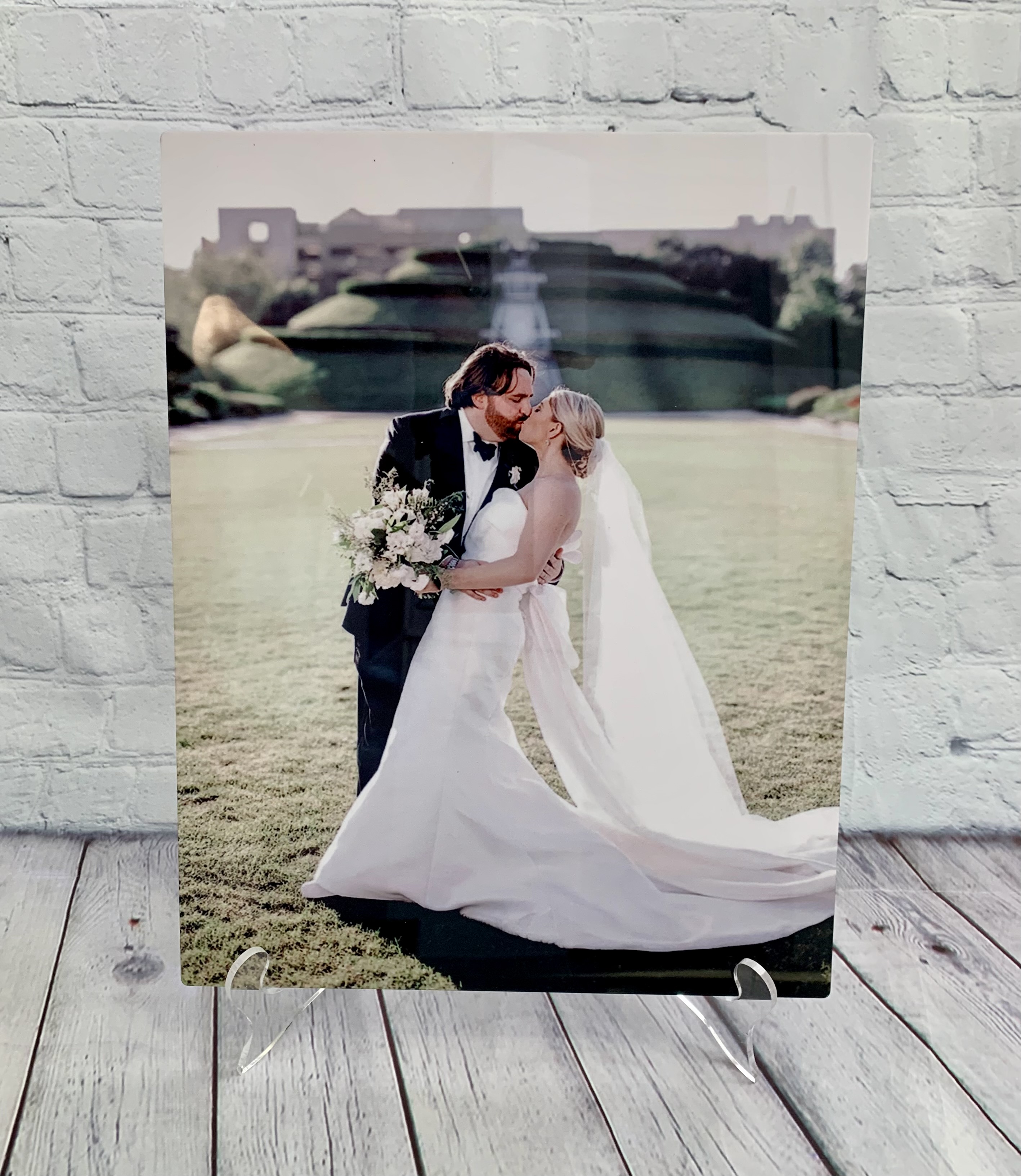 Wedding photo on ChromoLuxe white gloss 11 x  14 and back has black 4.5 x 4.5 black mounting bl