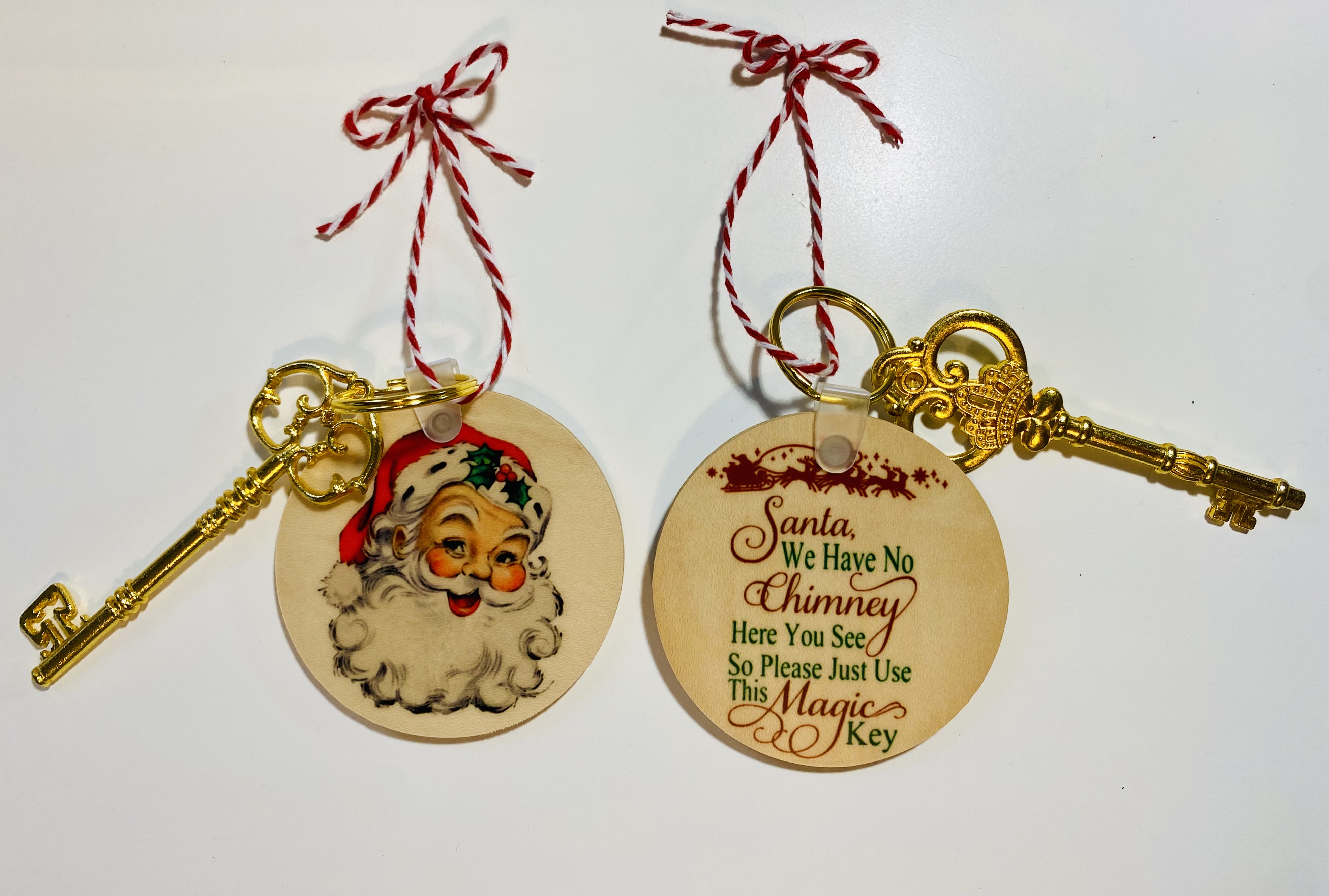 Santaâ€™s Magic Key to hang on front door or Christmas tree. Used the Unisub 2.5â€ natural woo