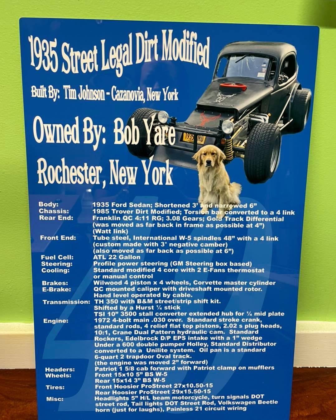 I make customers display boards for their race cars and classic cars.  This is one I have done