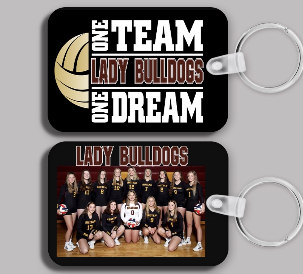 Our local Booster Club asked us to design these awesome keychains to give to the volleyball tea
