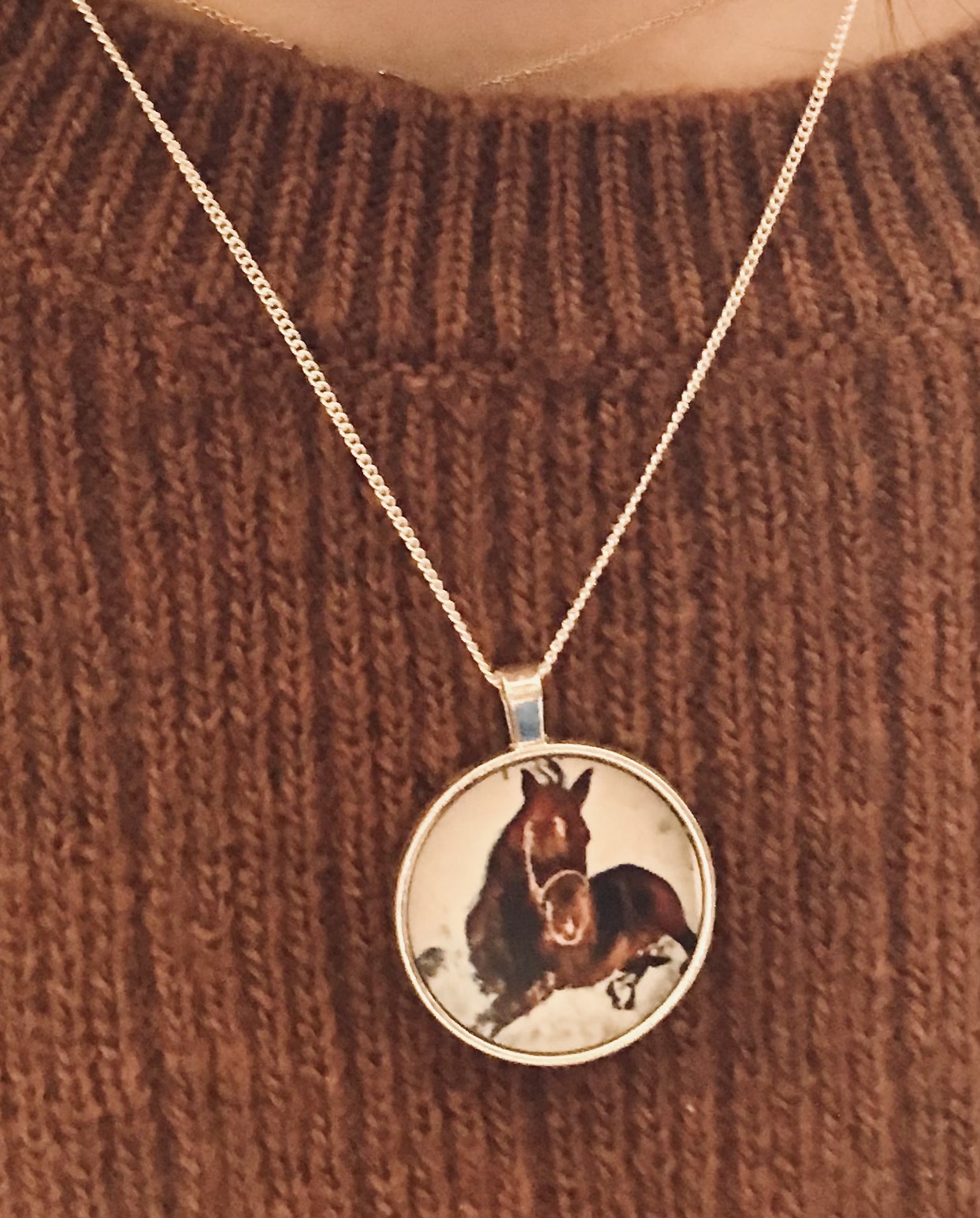 Horsing around in the snow necklace