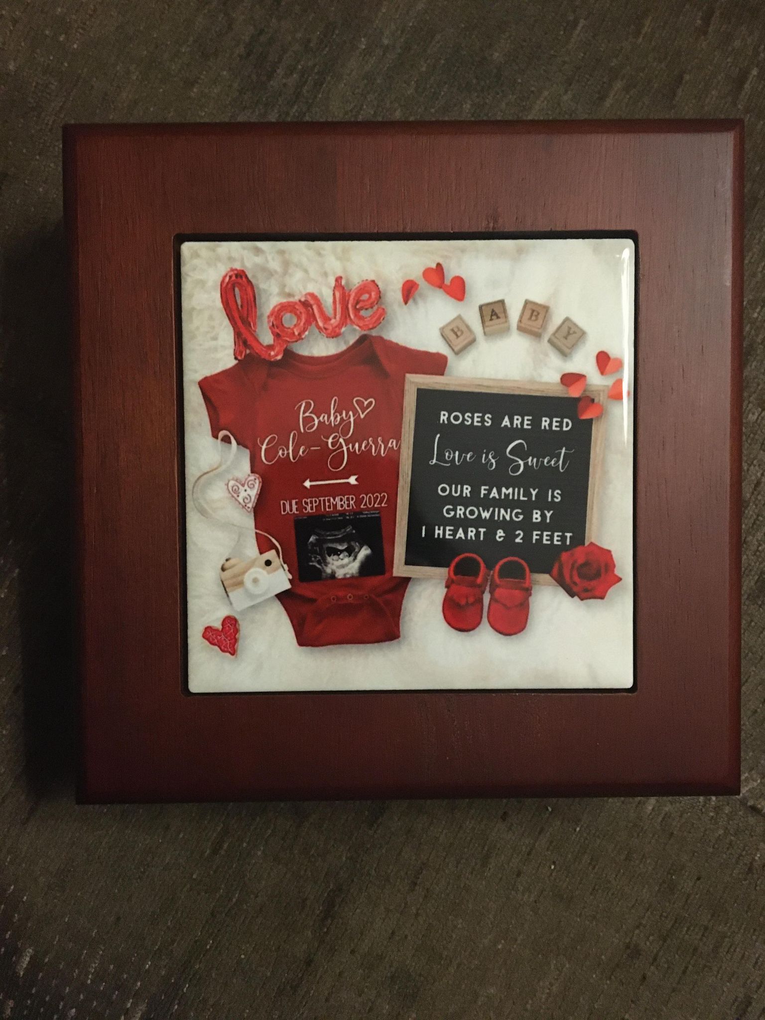 This was a special order using the wooden keepsake box with the Iron clad gloss tile.   The qua
