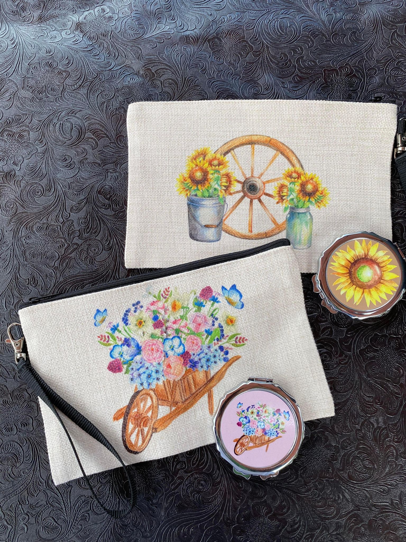 These bags are great hit when paired with a coordinating compact mirror.   