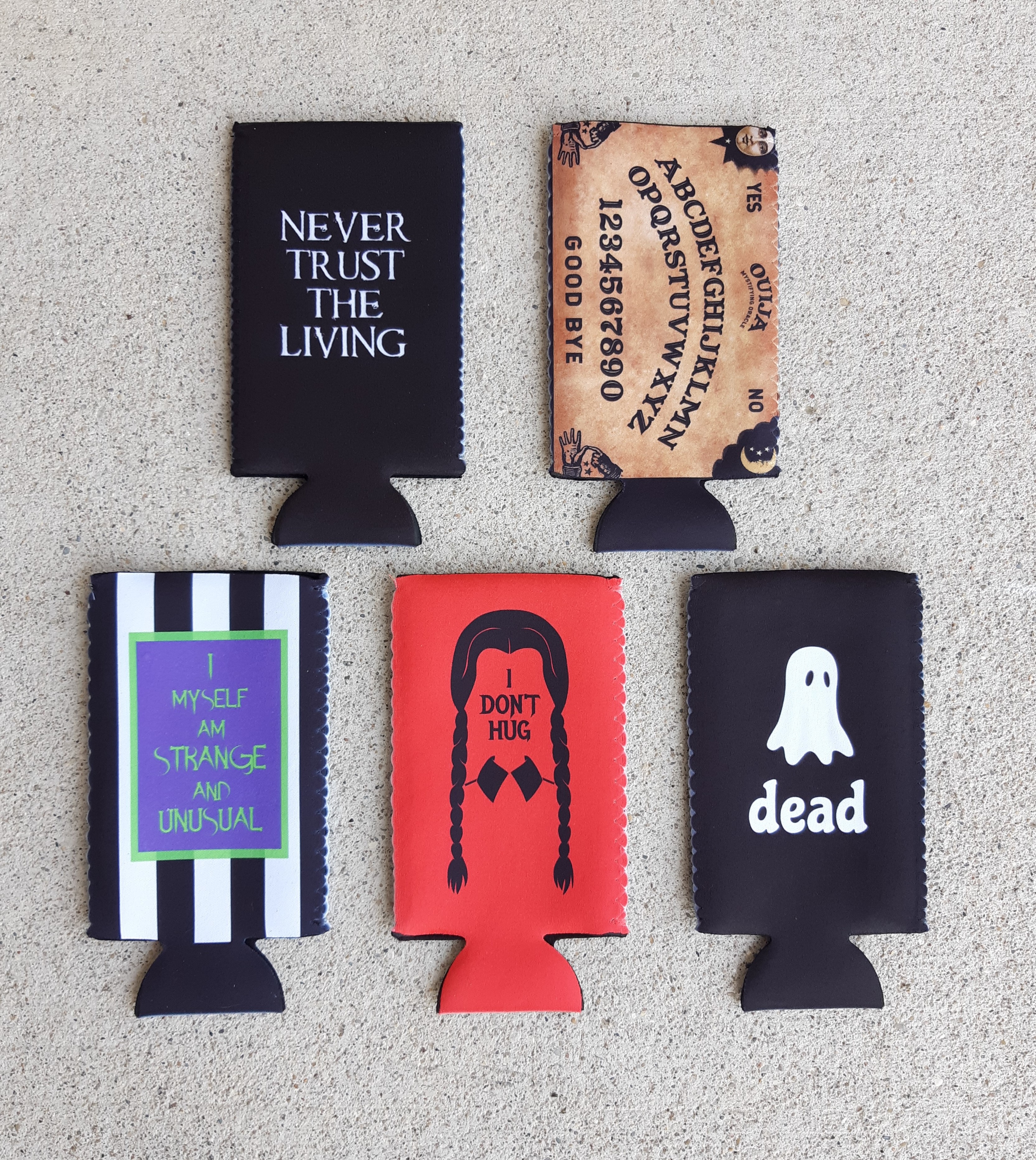 Halloween Slim Can Huggers with fun designs and option to personalize on the 2nd side! These we
