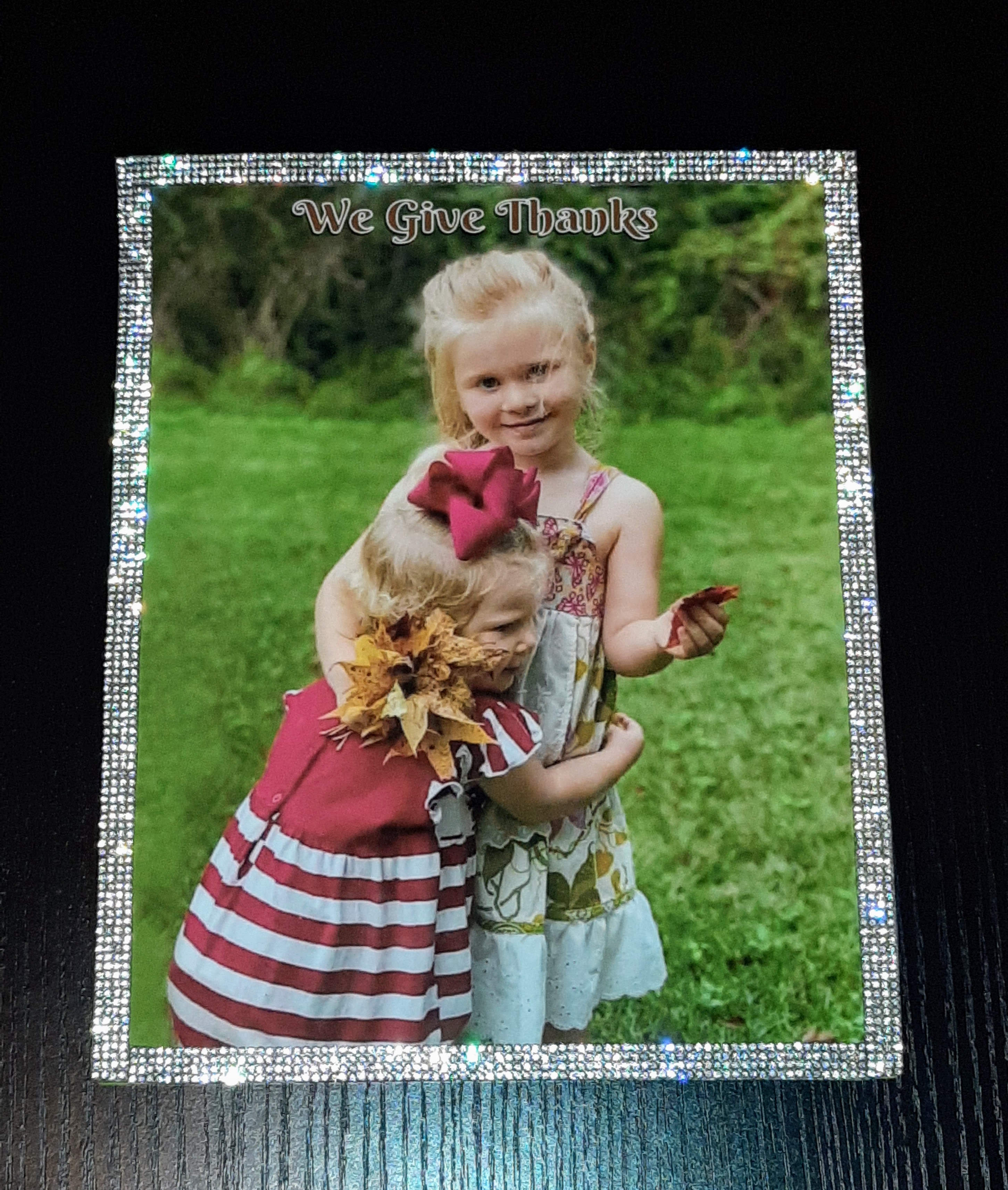 Photo Sublimated on panel and blinged out with crystal rhinestones. Lots of sparkle for sure!