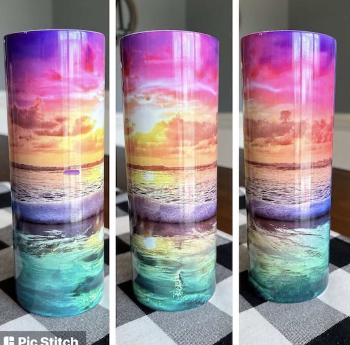 20oz Tumbler sublimated with a sunset beach view 