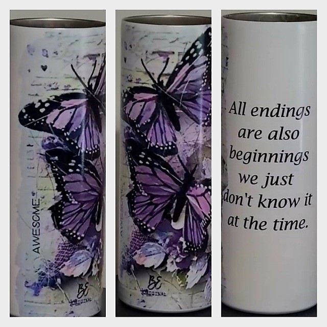 Purple butterfly design with quote.