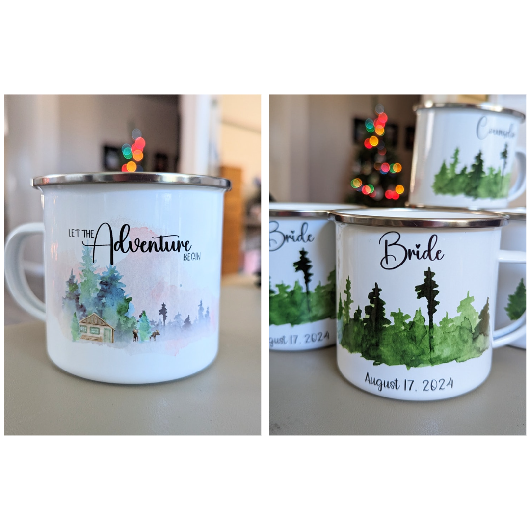 A friend is getting married and wanted summer camp themed mugs for their bridesmaids. We worked