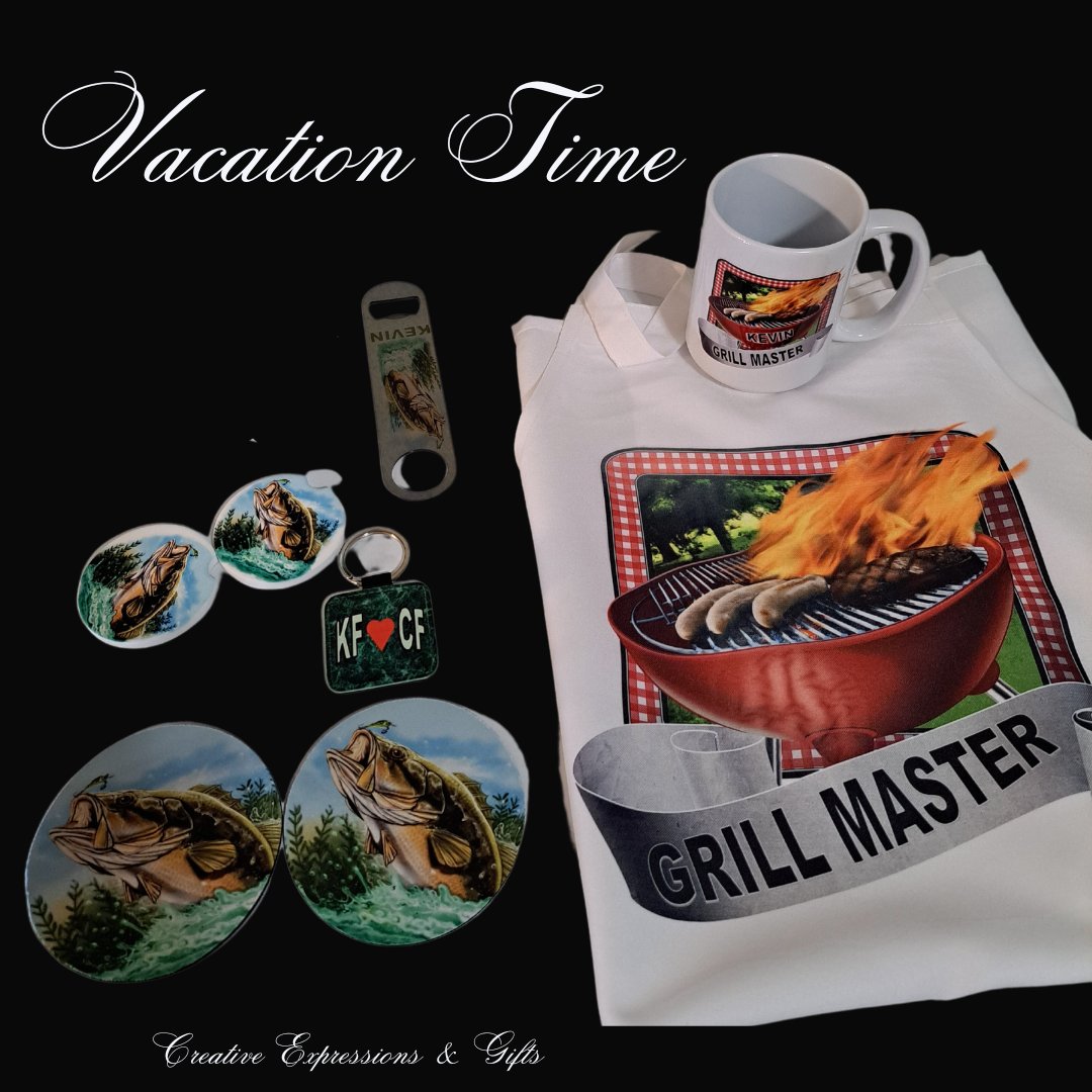A collection of items that will bring a smile on the face of any vacationer!  Apron & Matching 