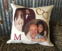 Double sided linen pillow throw personalized for couples anniversary