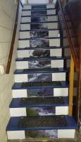 Stair risers printed on hardboard from a customers image of a waterfall in Glacier Park.