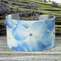 Hydrangea Flower Photograph on Wide Cuff Bracelet.