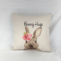 Image of a bunny face with heading titled Bunny Hugs using Creative Studio Fonts