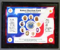 Law Enforcement Task Force Respective Badges and Signatures On USA Flag Background. Printed On 