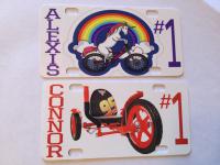 License plates I made for my grand-twins bicycles.