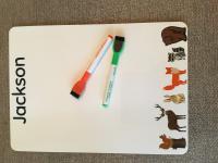 I created this simple dry erase board for my 4 year old grandson who loves forest animals. I us